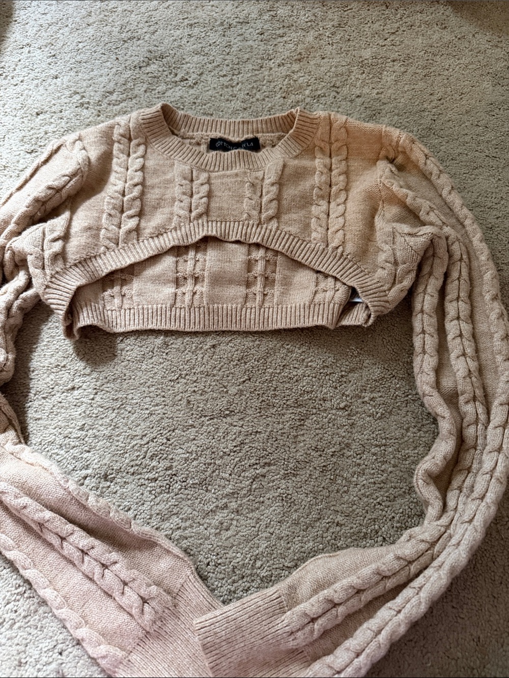 Aqua Blu Cropped Cable Knit Sweater - Taupe